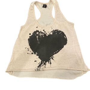Stranded Tank Top Off White Black Heart Silky Back Size XS